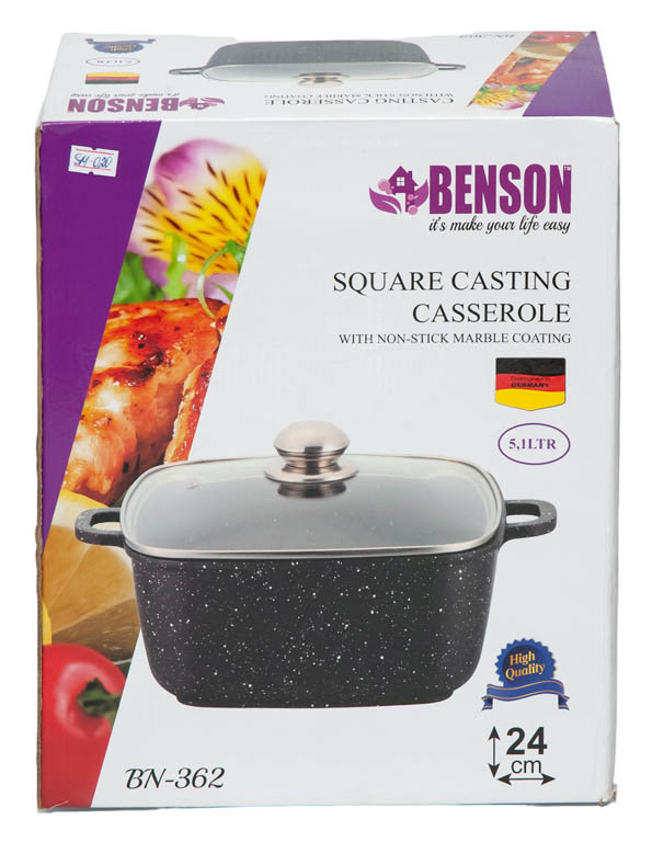 Казан з кришкою і мармуровим покриттям Benson BN-362 5,1 л 24 см - Зображення 2