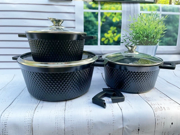 Набір казанів Benson BN-394 6 предметів (2.5л, 4.2л 6,4л) з кришкою з мармуровим покриттям