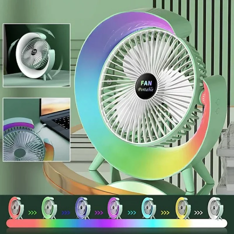 Вентилятор настільний акумуляторний з RGB підсвічуванням, USB - Зображення 2